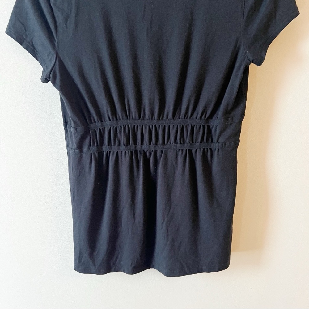 Ann Taylor Modal Black Short Sleeve Top Ruched Front Size Small Round Neck - Picture 7 of 8